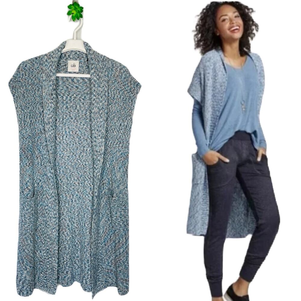 Cabi | Napa Vest In Blue Oversized Knit Sleeveless Sweater Duster Cardigan XS